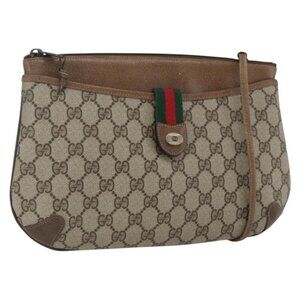 Authentic GUCCI GG Supreme Web Sherry Line Bag PVC Beige Gold 904 02 026